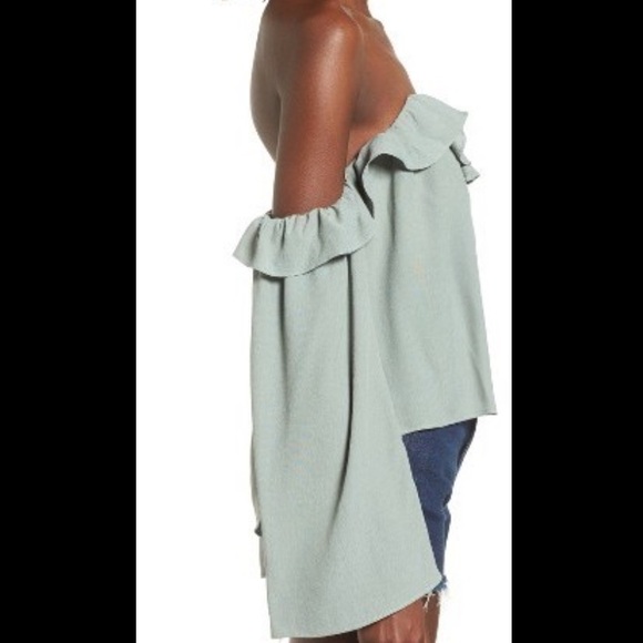 4SIENNA Sage Green Ruffle Off The Shoulder Long Sleeve Crop Top - Picture 3 of 10